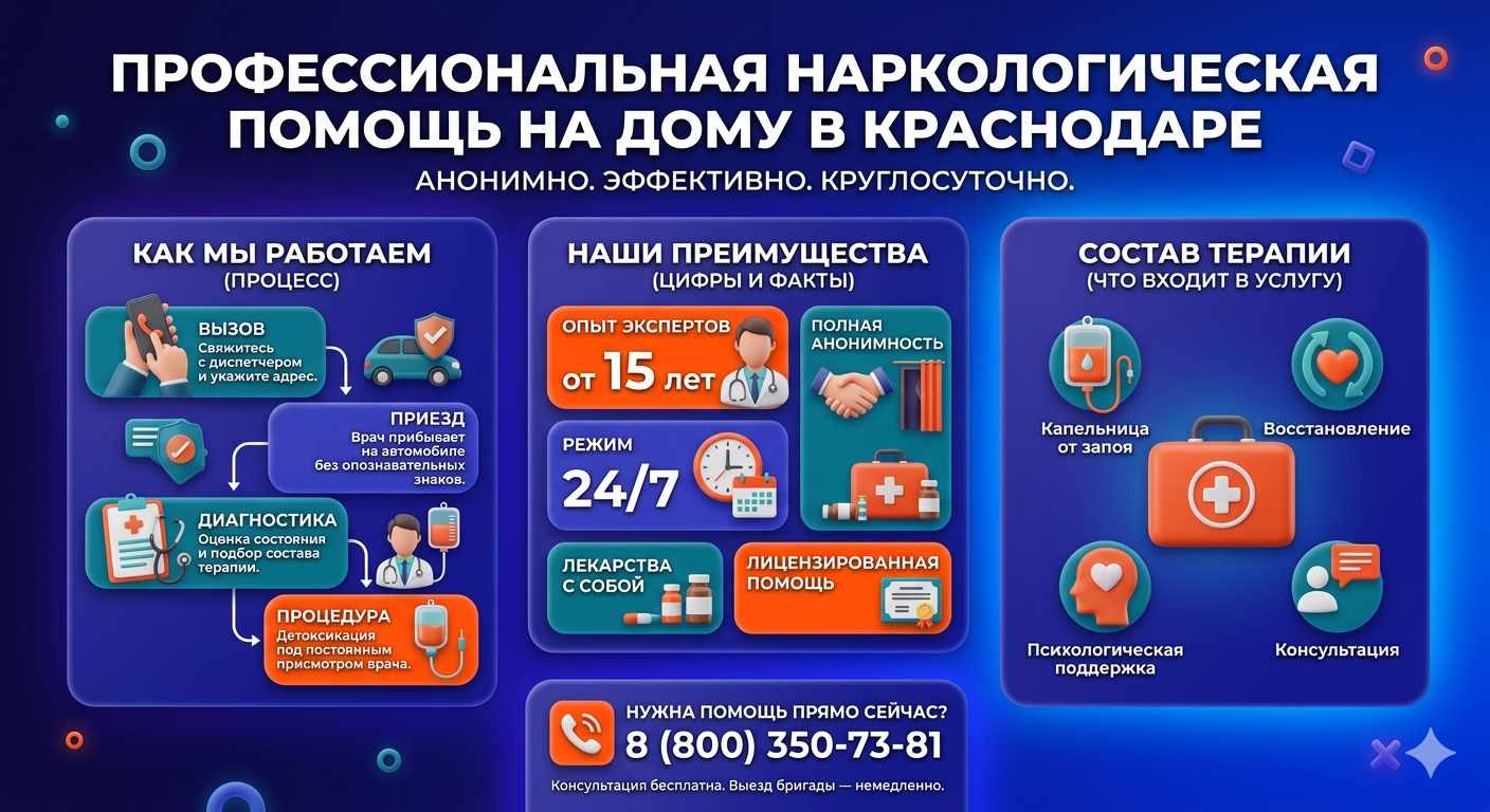 Инфографика о принципах лечения алкоголизма на дому в Острогожске: этапы вызова нарколога, преимущества анонимной детоксикации и состав медицинской помощи.